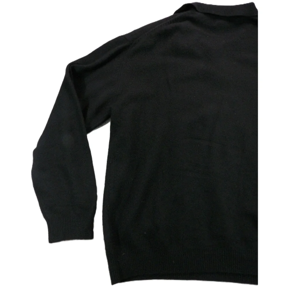 Alan Flusser Cashmere Polo Sweater Men XL Black Long Sleeve Button Neck Knit Top